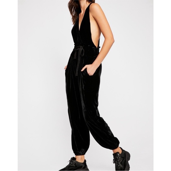 Free People Pants - Free People Chic Black Velvet Jumpsuit size small